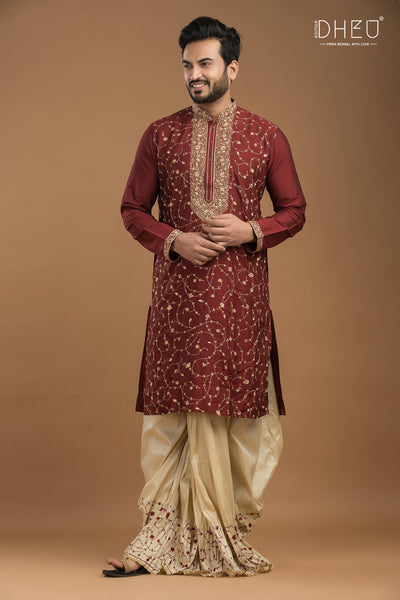 Exclusive Katan Silk Kurta & Dhoti(Optional) Set