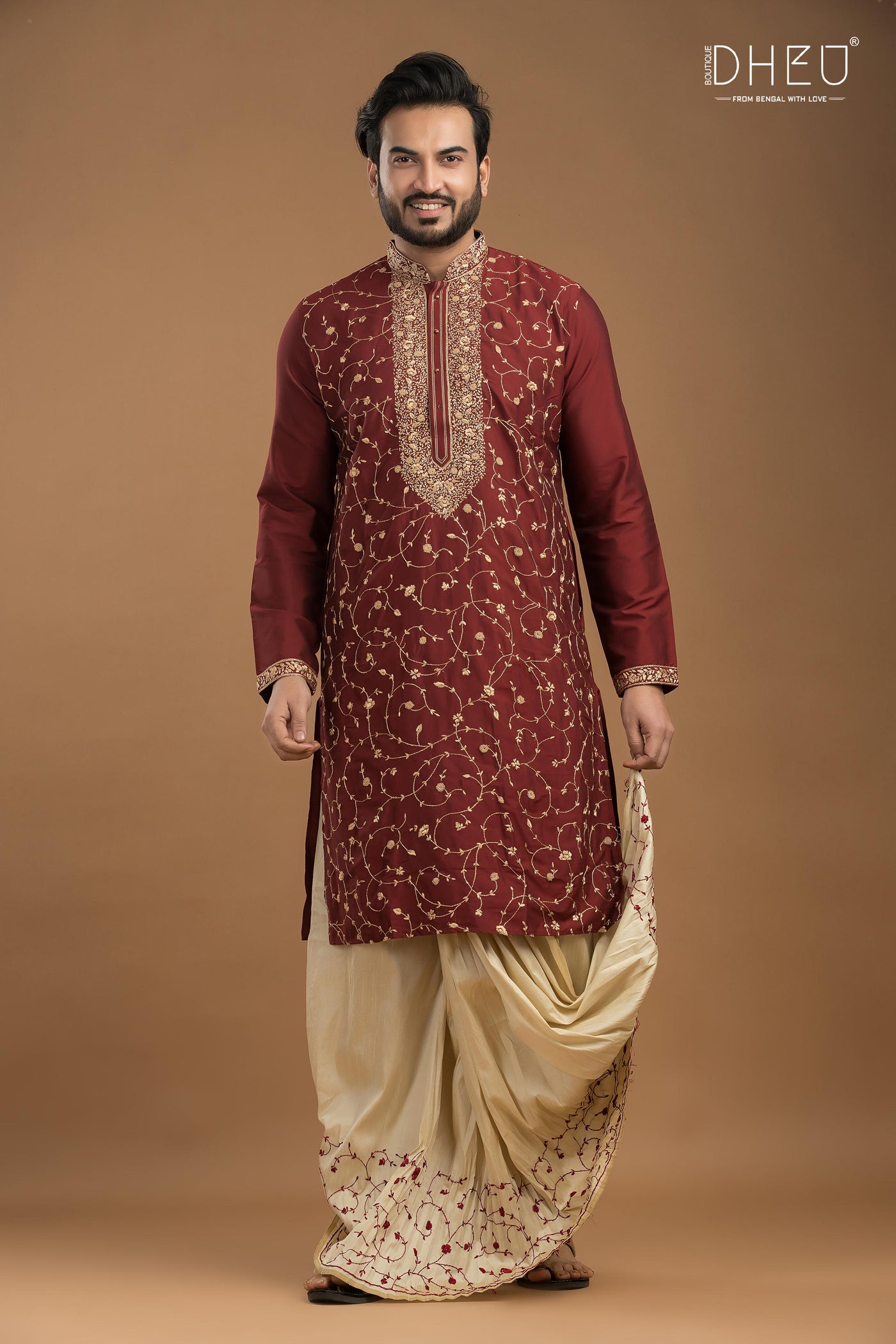 Exclusive Katan Silk Kurta & Dhoti(Optional) Set