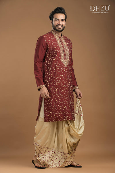 Exclusive Katan Silk Kurta & Dhoti(Optional) Set