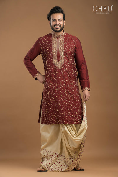 Exclusive Katan Silk Kurta & Dhoti(Optional) Set