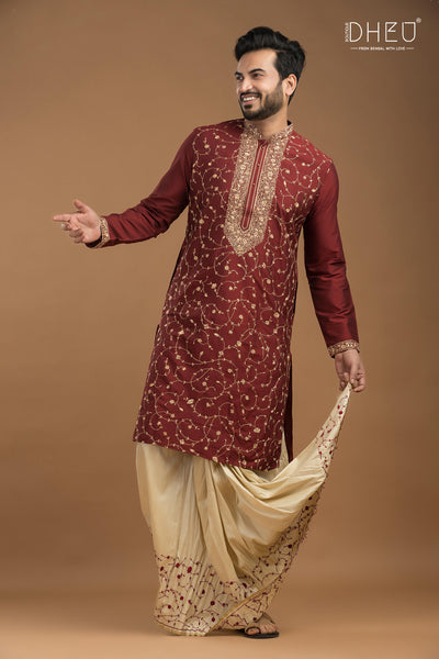 Exclusive Katan Silk Kurta & Dhoti(Optional) Set