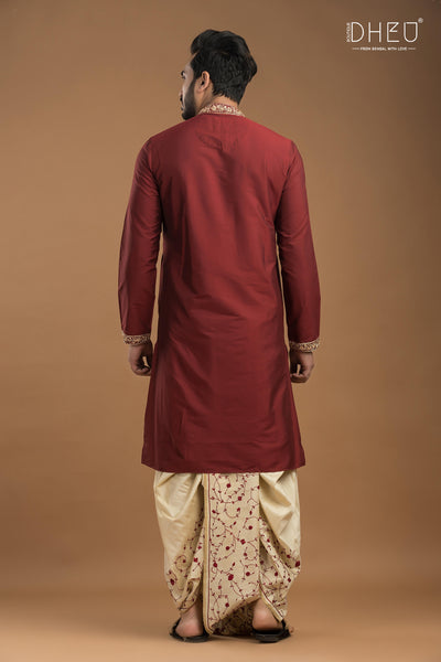 Exclusive Katan Silk Kurta & Dhoti(Optional) Set