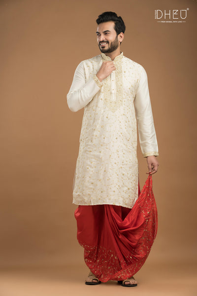 Exclusive Katan Silk Kurta & Dhoti(Optional) Set