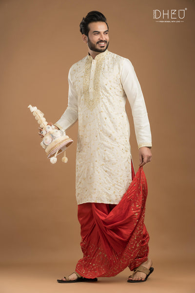 Exclusive Katan Silk Kurta & Dhoti(Optional) Set