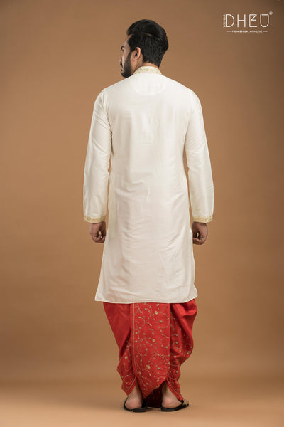 Exclusive Katan Silk Kurta & Dhoti(Optional) Set