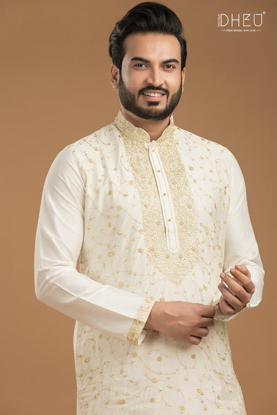 Exclusive Katan Silk Kurta & Dhoti(Optional) Set