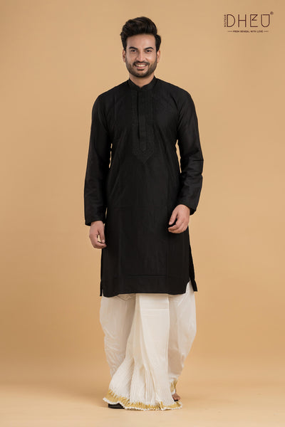 Exclusive Designer Silk Kurta & Dhoti(Optional) Set