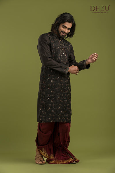 Exclusive Katan Silk Kurta & Dhoti(Optional) Set