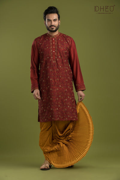 Exclusive Katan Silk Kurta & Dhoti(Optional) Set