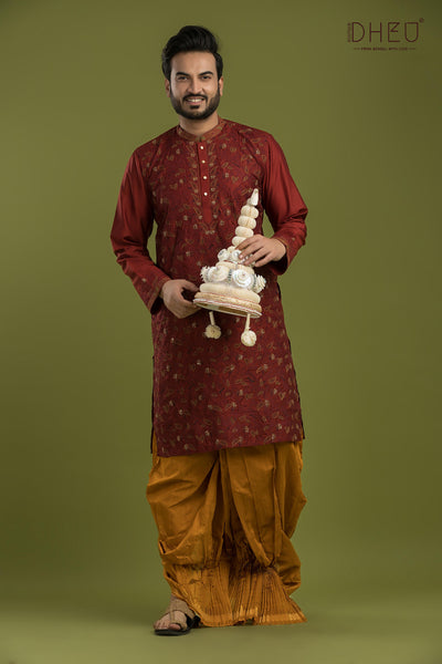 Exclusive Katan Silk Kurta & Dhoti(Optional) Set