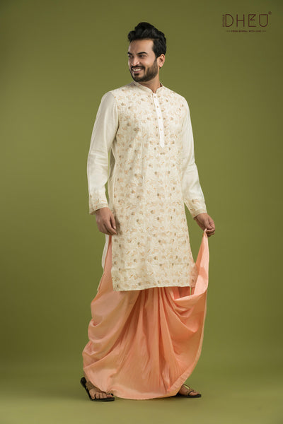 Exclusive Katan Silk Kurta & Dhoti(Optional) Set