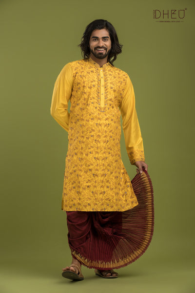 Exclusive Katan Silk Kurta & Dhoti(Optional) Set