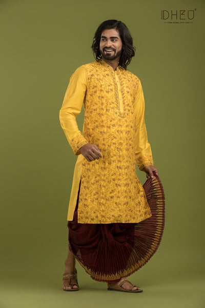 Exclusive Katan Silk Kurta & Dhoti(Optional) Set