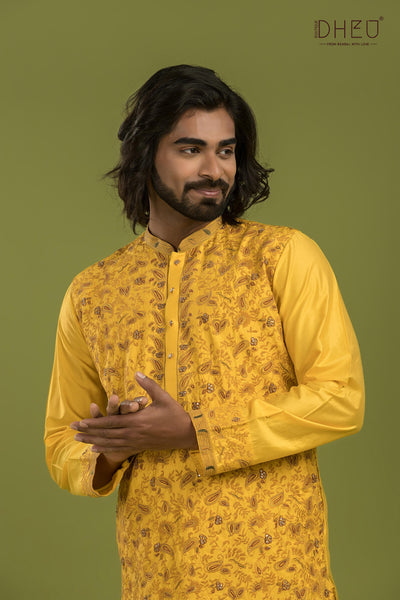 Exclusive Katan Silk Kurta & Dhoti(Optional) Set