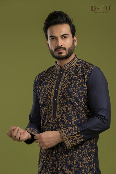 Exclusive Katan Silk Kurta & Dhoti(Optional) Set