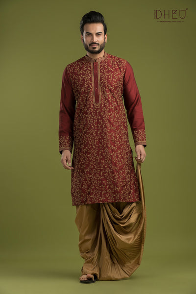 Exclusive Katan Silk Kurta & Dhoti(Optional) Set