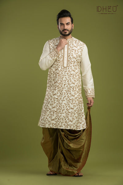 Exclusive Katan Silk Kurta & Dhoti(Optional) Set