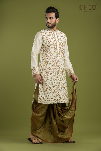 Exclusive Katan Silk Kurta & Dhoti(Optional) Set