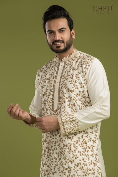 Exclusive Katan Silk Kurta & Dhoti(Optional) Set