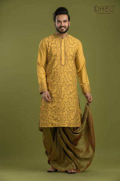 Exclusive Katan Silk Kurta & Dhoti(Optional) Set