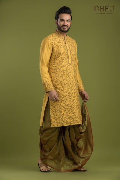 Exclusive Katan Silk Kurta & Dhoti(Optional) Set