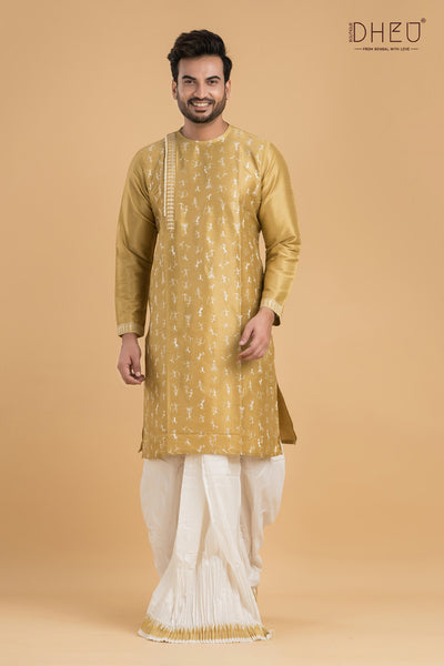 Designer Wedding Silk Kurta & Dhoti(Optional) Set