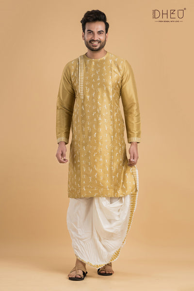 Designer Wedding Silk Kurta & Dhoti(Optional) Set