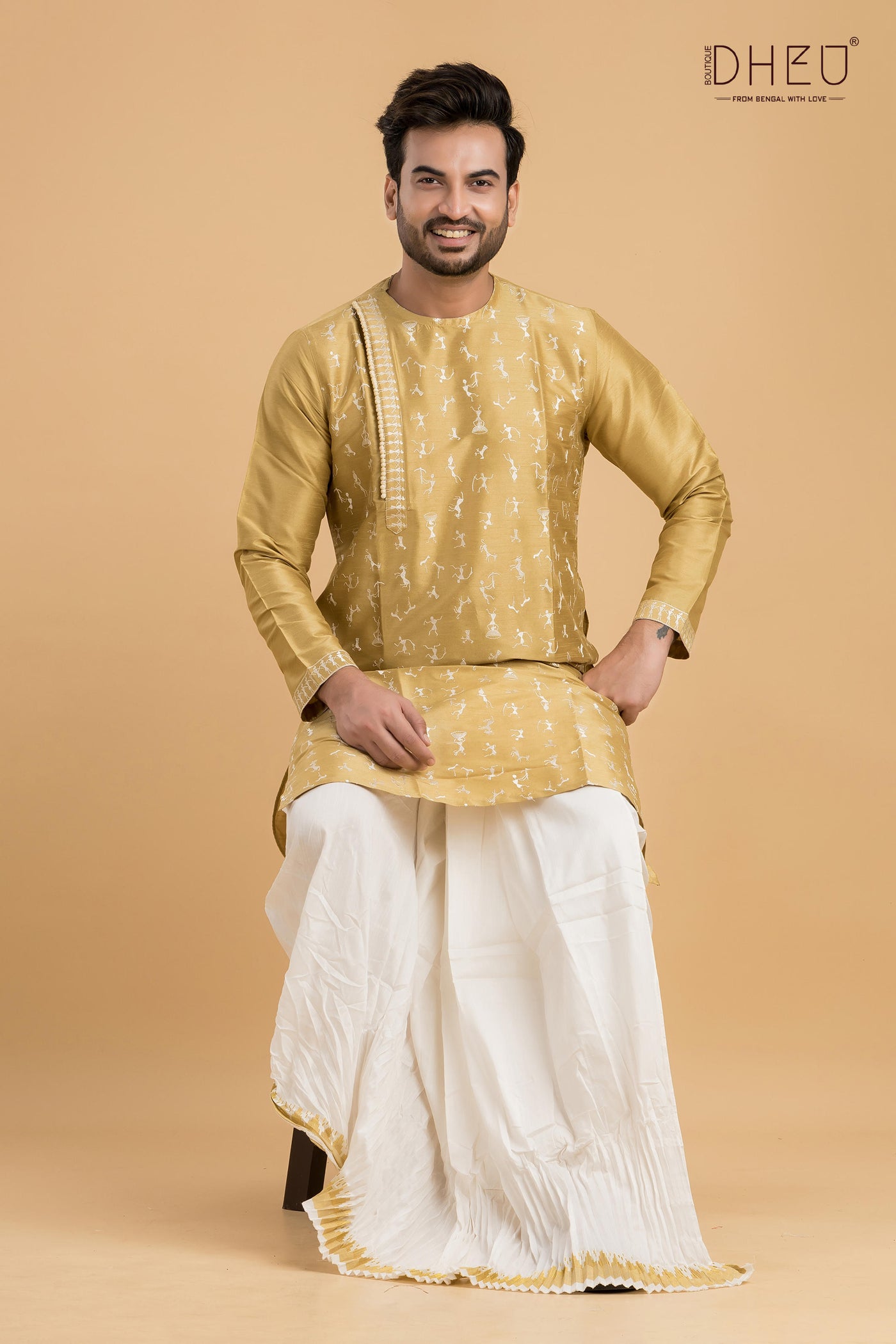 Designer Wedding Silk Kurta & Dhoti(Optional) Set