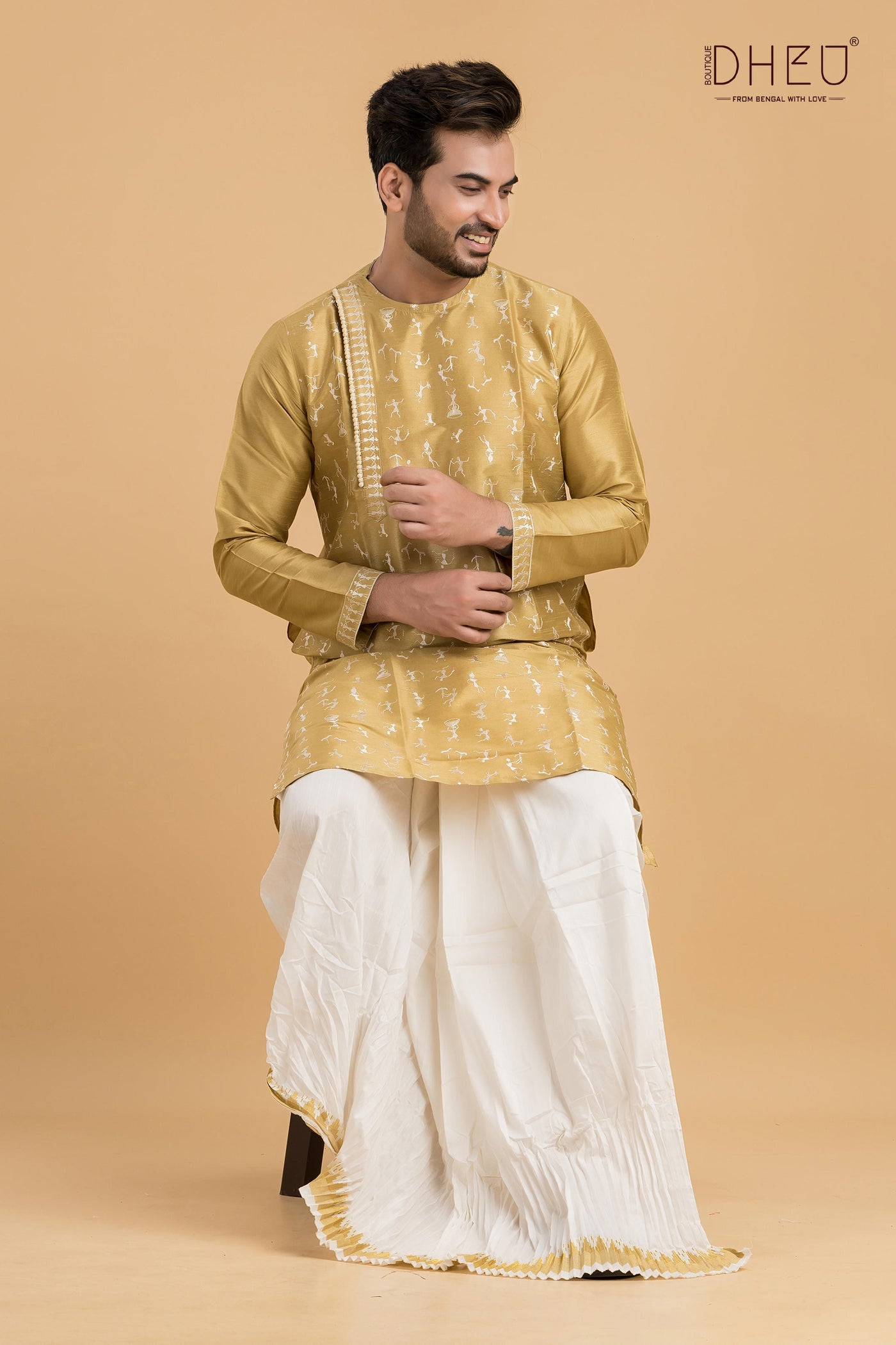 Designer Wedding Silk Kurta & Dhoti(Optional) Set