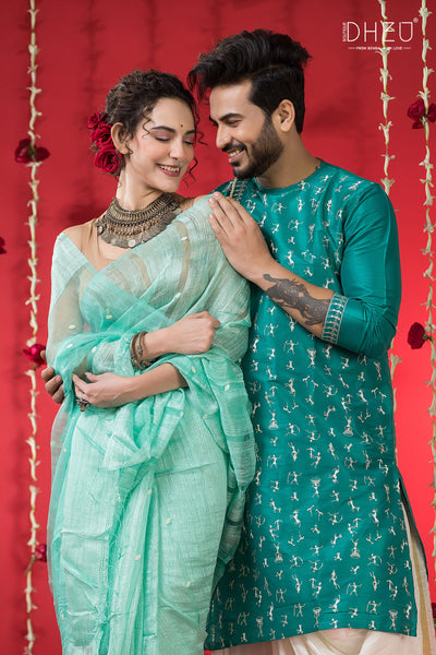 Designer Silk Saree & Kurta Couple Set