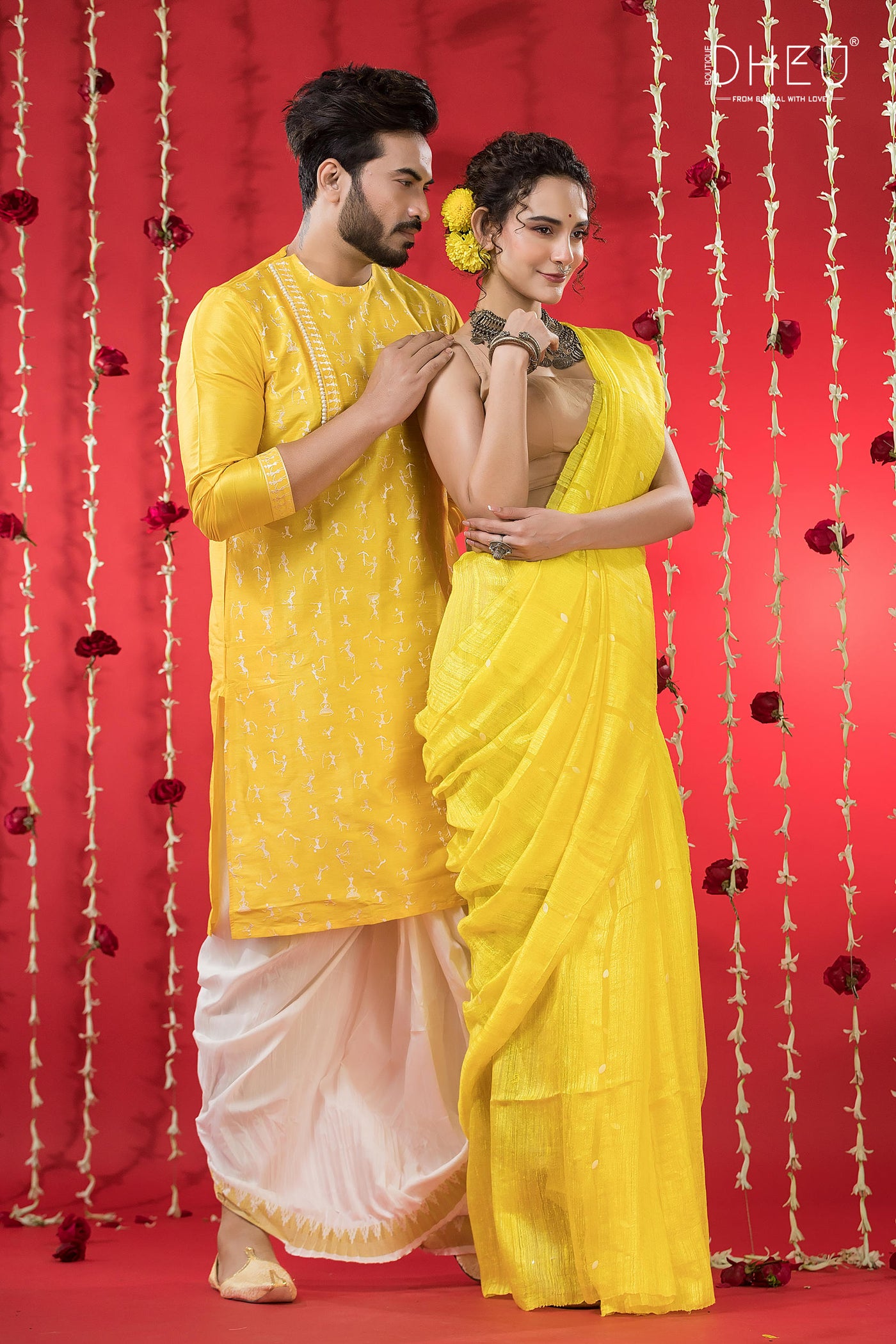 Designer Silk Saree & Kurta Couple Set