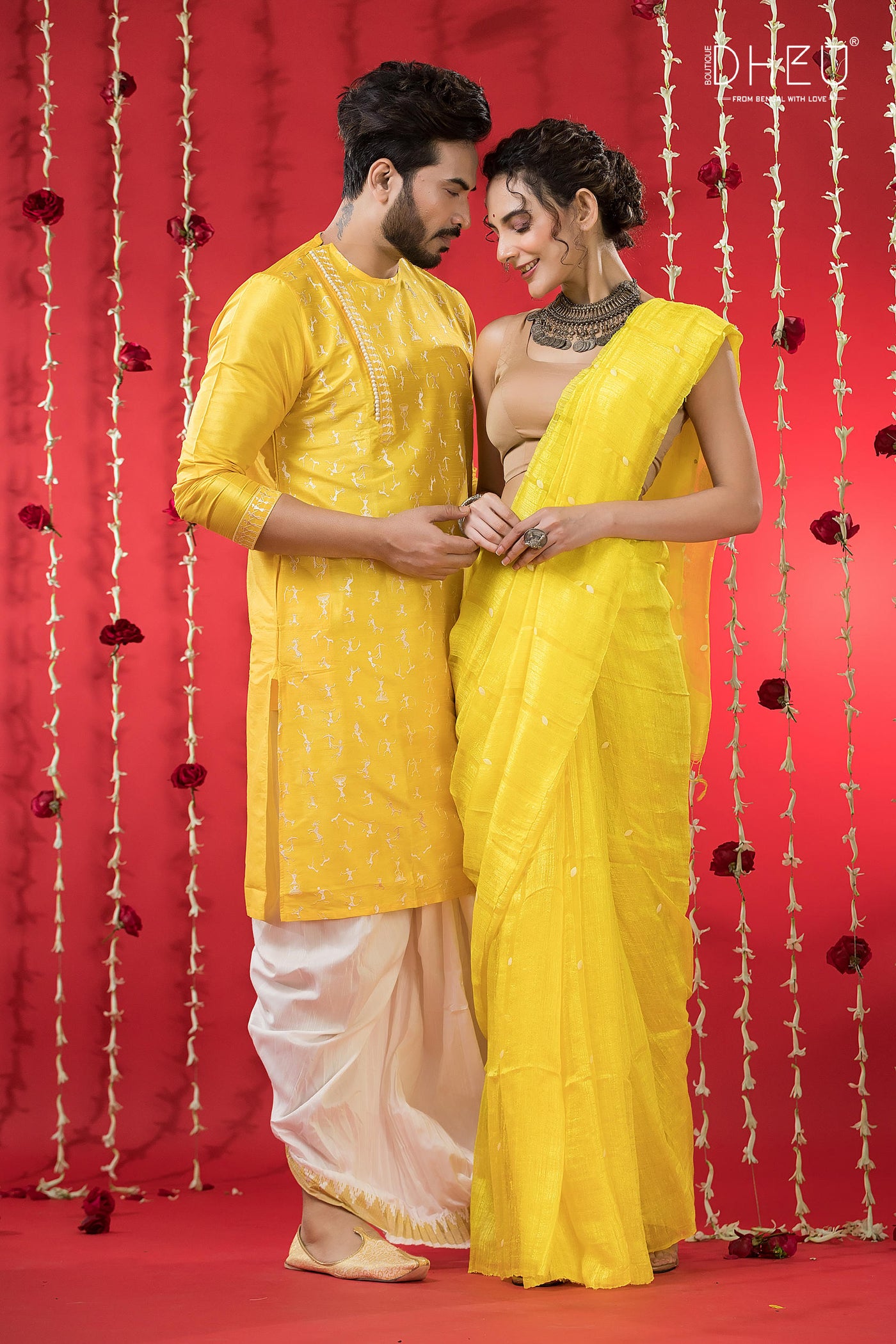 Designer Silk Saree & Kurta Couple Set