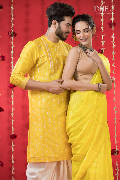 Designer Silk Saree & Kurta Couple Set