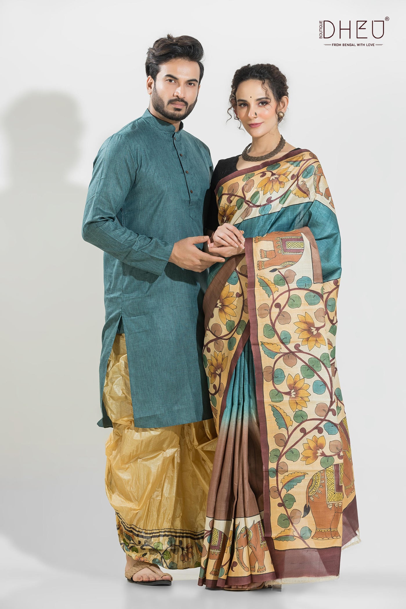 Designer Saree & Kurta Couple Set