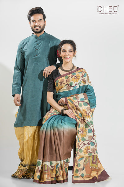 Designer Saree & Kurta Couple Set