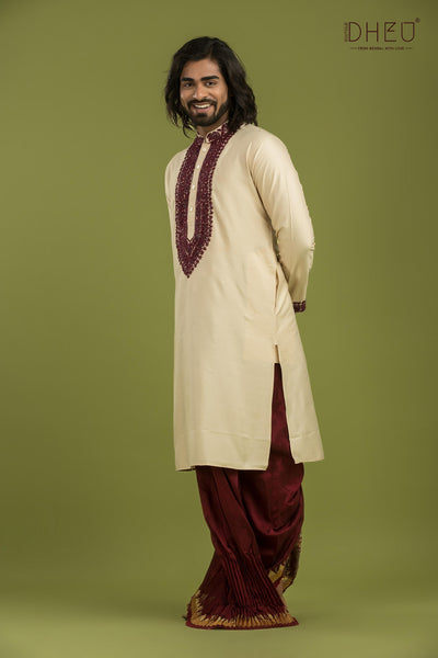 Exclusive Katan Silk Kurta & Dhoti(Optional) Set