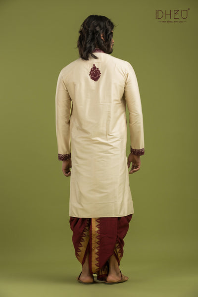 Exclusive Katan Silk Kurta & Dhoti(Optional) Set