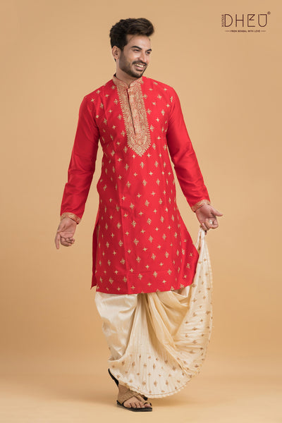 Exclusive Katan Silk Kurta & Dhoti(Optional) Set