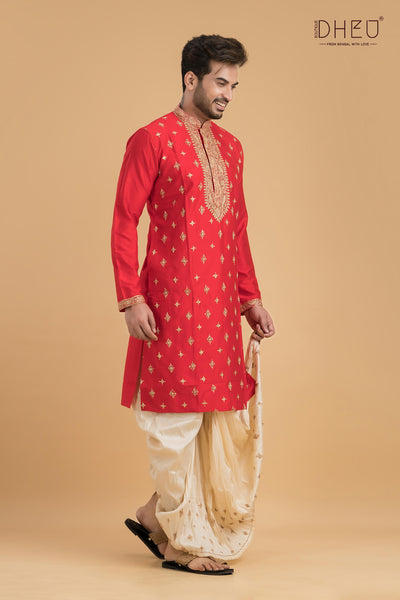 Exclusive Katan Silk Kurta & Dhoti(Optional) Set