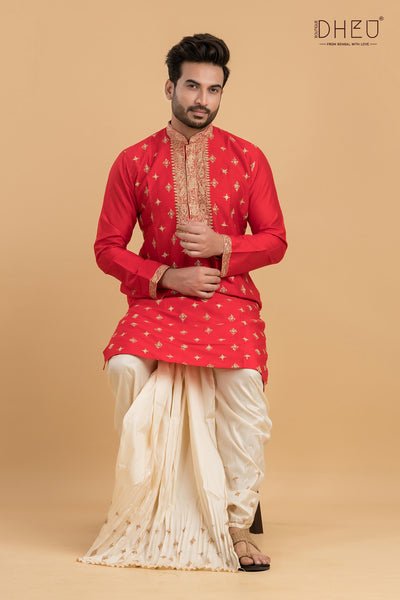 Exclusive Katan Silk Kurta & Dhoti(Optional) Set