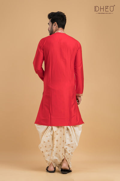 Exclusive Katan Silk Kurta & Dhoti(Optional) Set