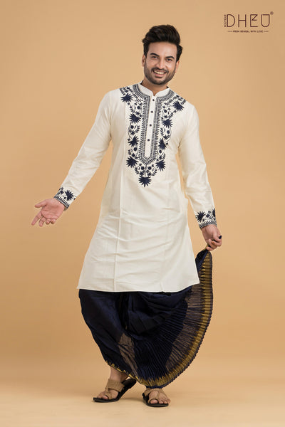 Exclusive Designer Silk Kurta & Dhoti(Optional) Set