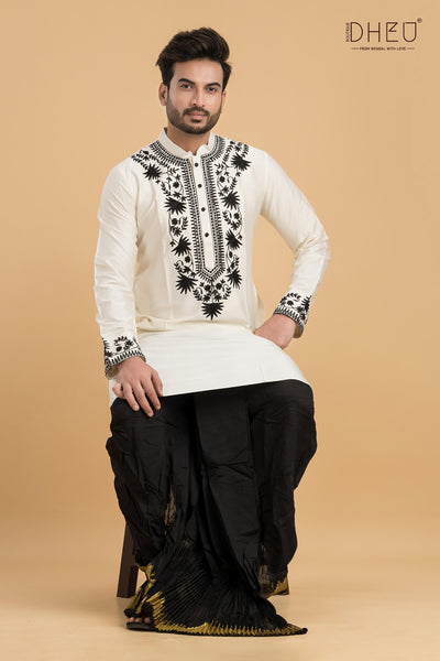 Exclusive Designer Silk Kurta & Dhoti(Optional) Set