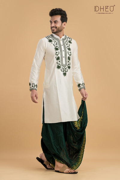 Exclusive Designer Silk Kurta & Dhoti(Optional) Set