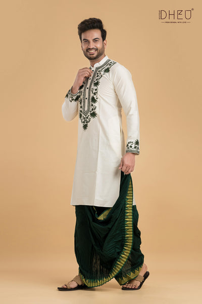 Exclusive Designer Silk Kurta & Dhoti(Optional) Set