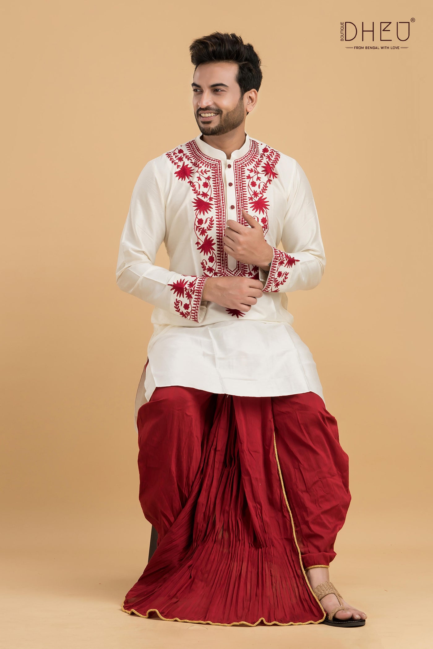 Exclusive Designer Silk Kurta & Dhoti(Optional) Set