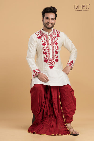 Exclusive Designer Silk Kurta & Dhoti(Optional) Set