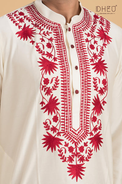 Exclusive Designer Silk Kurta & Dhoti(Optional) Set