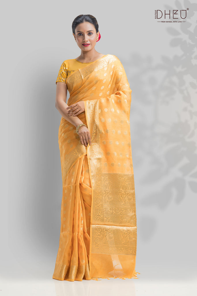 Lowest price | Yellow Wedding Moti Work Party Wear Saris and Yellow Wedding  Moti Work Partywear Sarees online shopping