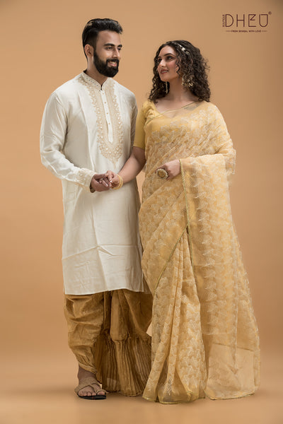 Designer Saree & Kurta Couple Set